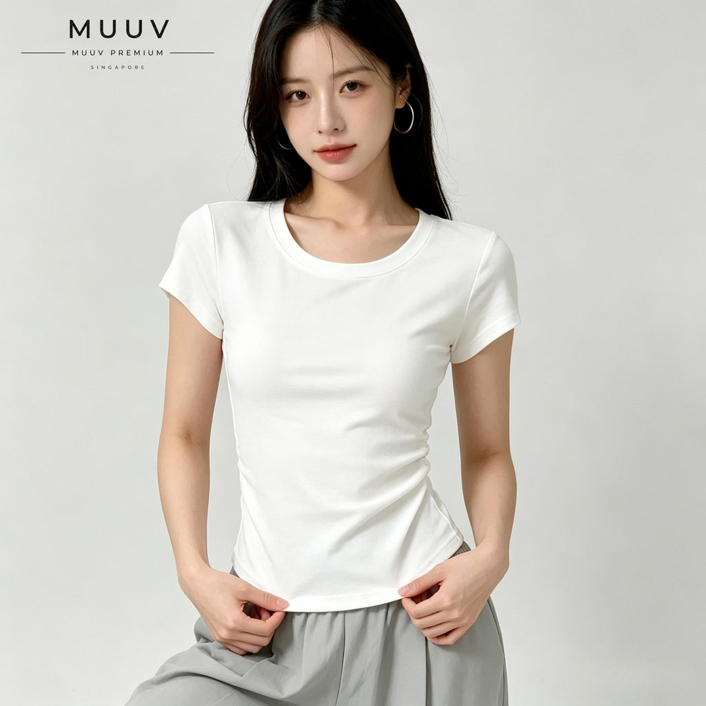 Ruched Round Neck Slim Fit Tee
