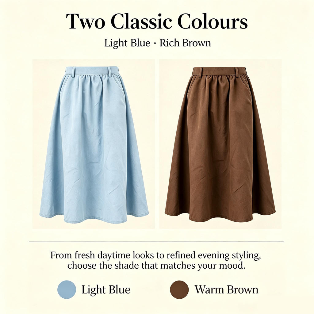 A Line Midi Long Skirt with Side Pockets