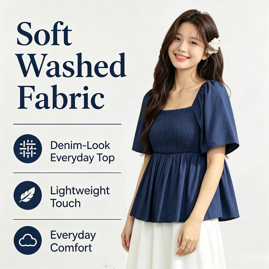 Square Neck Smocked Peplum Blouse