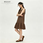 Brown Sleeveless Ruffle Hem Mini A Line Dress