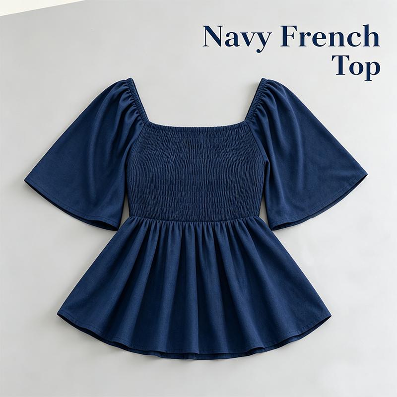 Square Neck Smocked Peplum Blouse