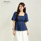 Square Neck Smocked Peplum Blouse