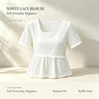 Women Eyelet Embroidery Square Neck Short Sleeve Top