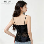 Gathered Bust Floral Mesh Camisole Peplum Flounce Hem