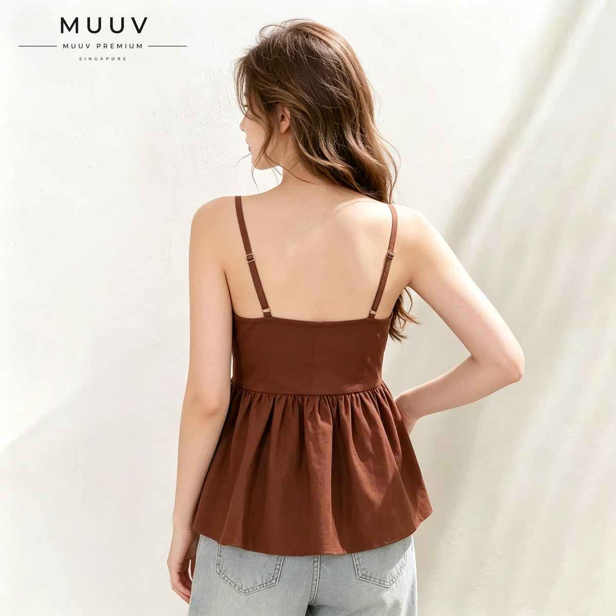 Sleeveless Peplum Cami Top Detachable Spaghetti Strap