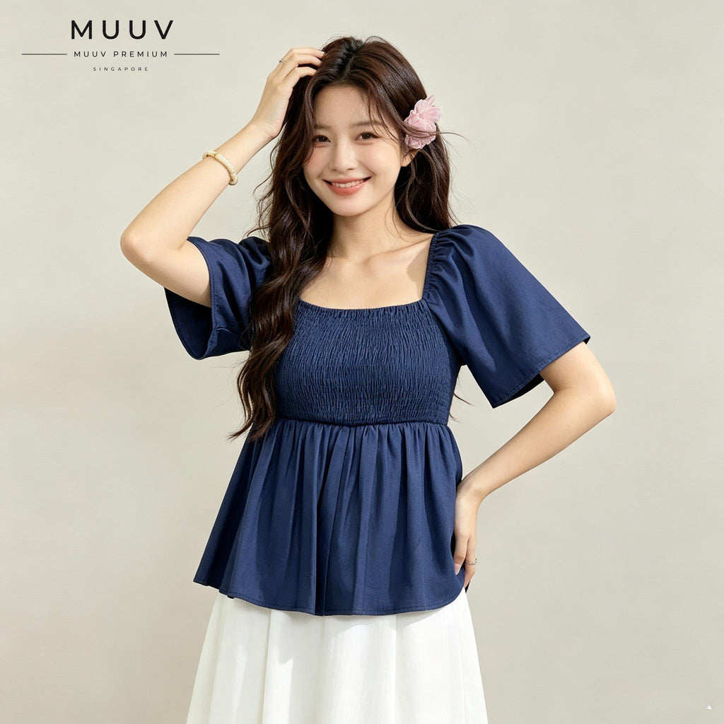 Square Neck Smocked Peplum Blouse