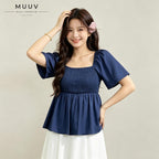 Square Neck Smocked Peplum Blouse