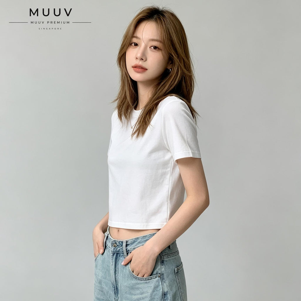 Cotton Cropped T Shirt Short Sleeve