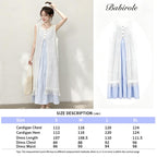 Two Piece Outfit White Hollow Tassel Sleeveless Striped Midi Dress Set
