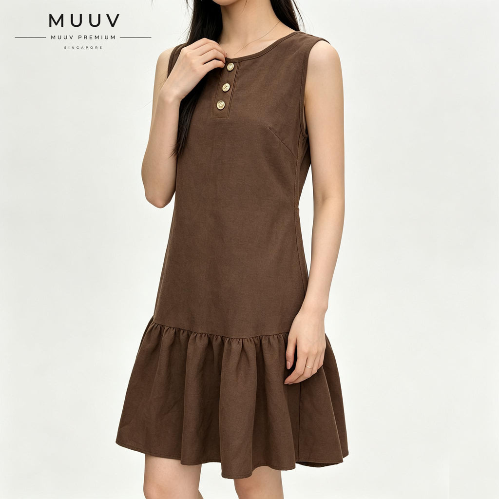 Brown Sleeveless Ruffle Hem Mini A Line Dress