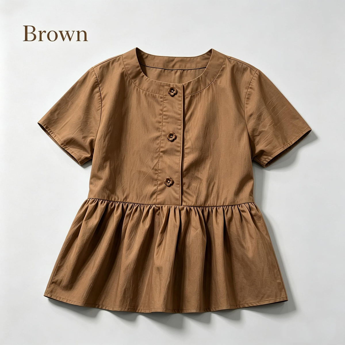 Casual Round Neck Short Sleeve Peplum Blouse Top