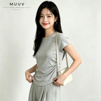 Ruched Round Neck Slim Fit Tee