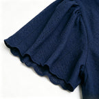 V Neck Navy Embroidery Top