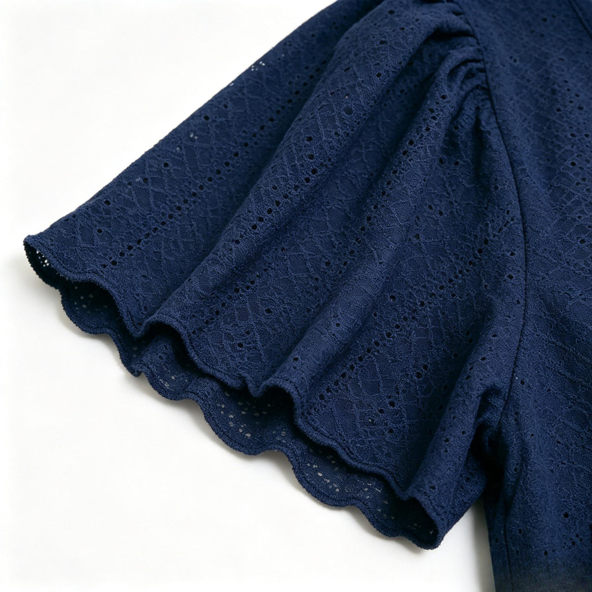 V Neck Navy Embroidery Top