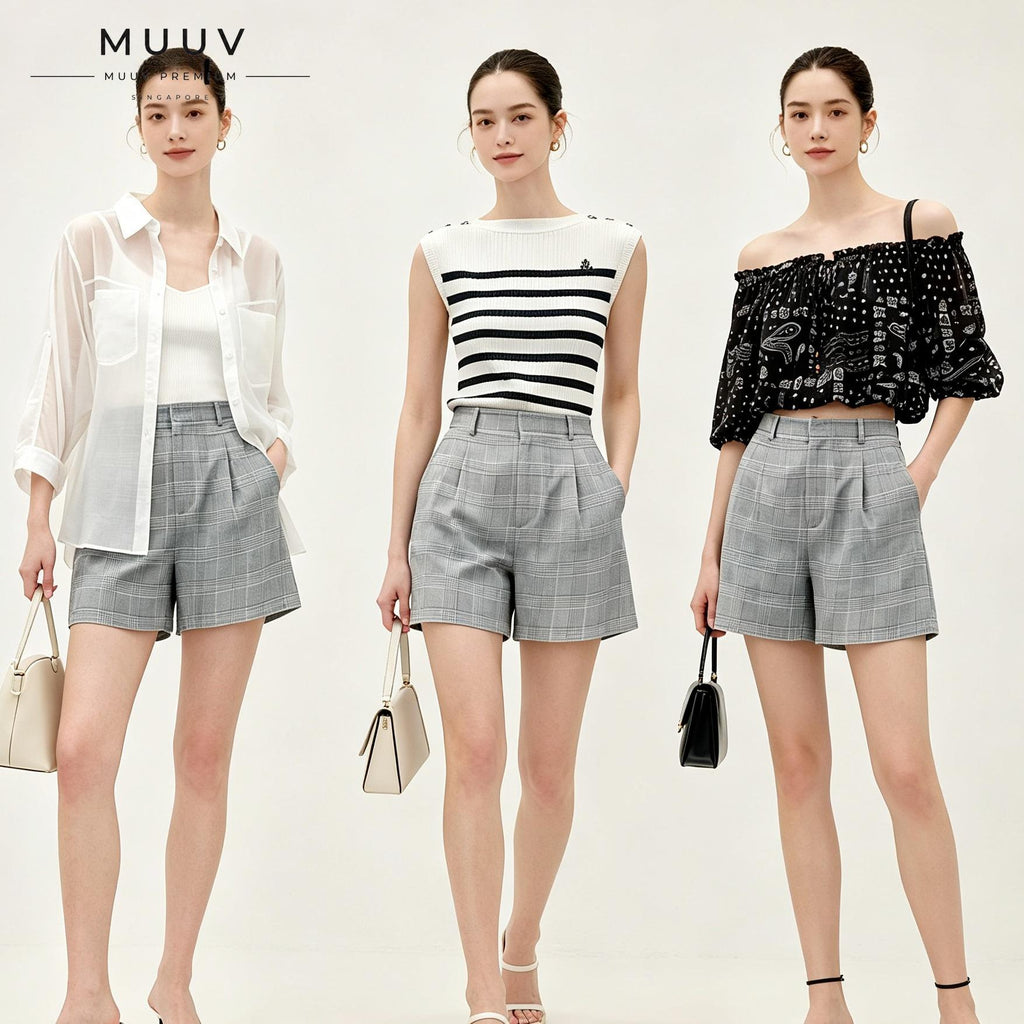 Women Grey Plaid Shorts