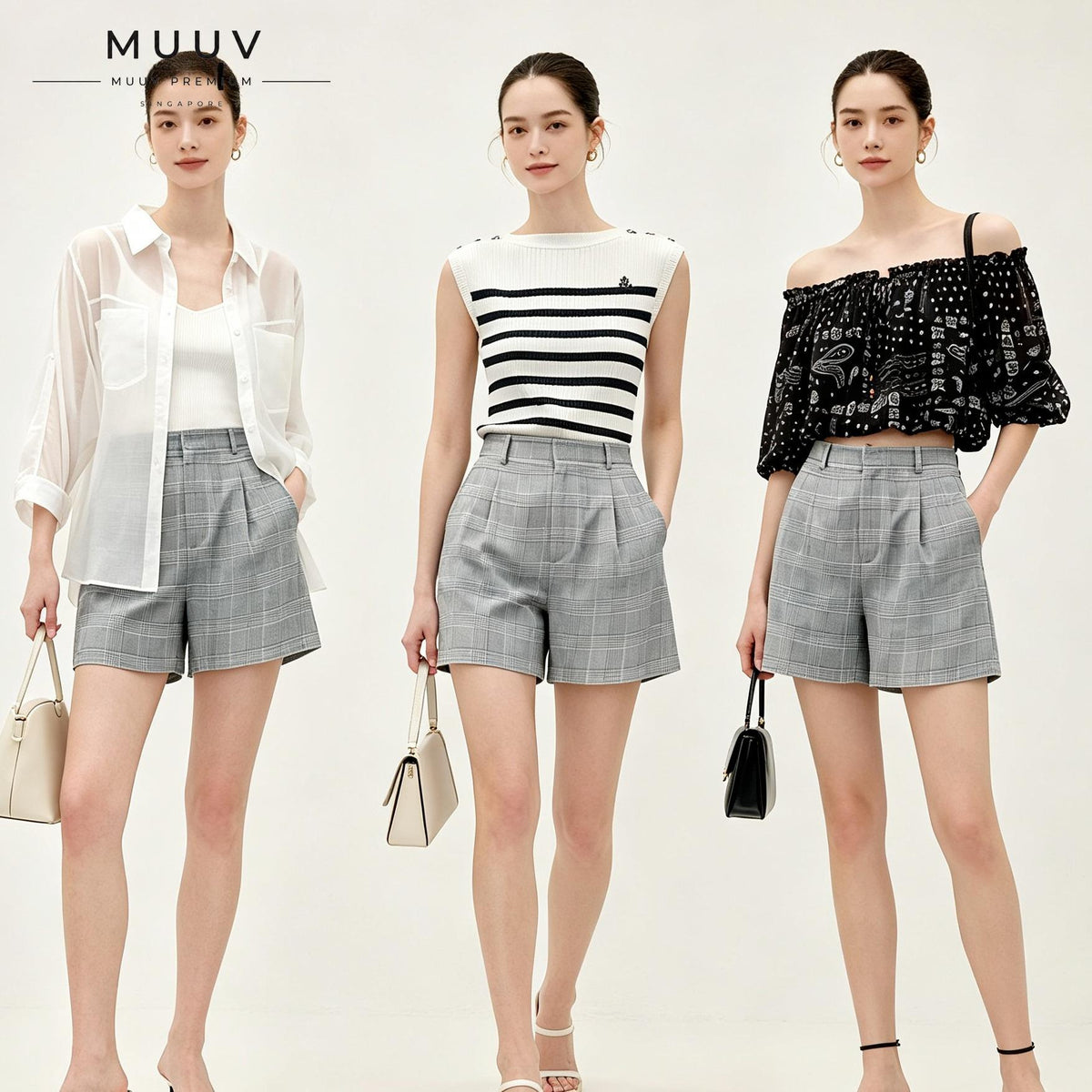 Women Grey Plaid Shorts