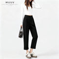 High Waist Pleated Straight Ankle Suit Pants