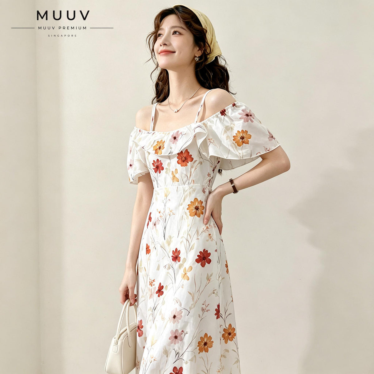 Off Shoulder Spaghetti Strap Floral Midi Dress Ruffle Short Sleeve Flowy A Line Swing Dress Lightweight Chiffon Fabric Summer Vacation Beach Casual Daily Party Weekend Outfit