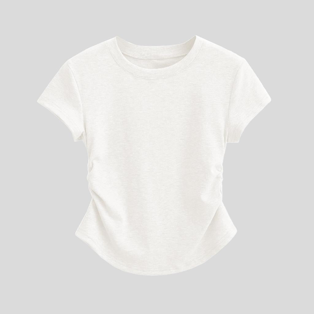 Ruched Round Neck Slim Fit Tee