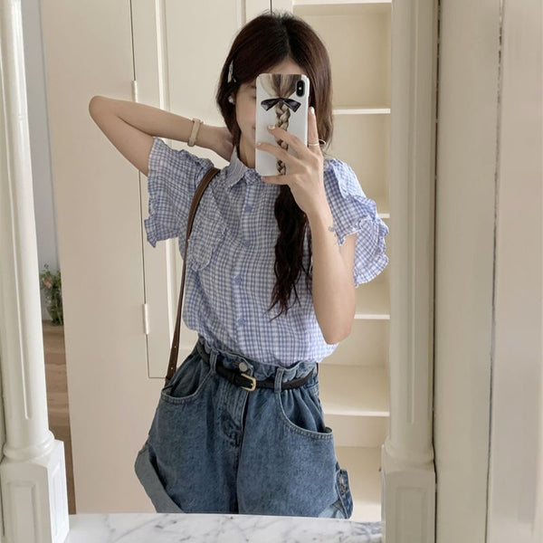 Muuv-It Blue Plaid Short-Sleeved Shirt