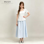 A Line Midi Long Skirt with Side Pockets