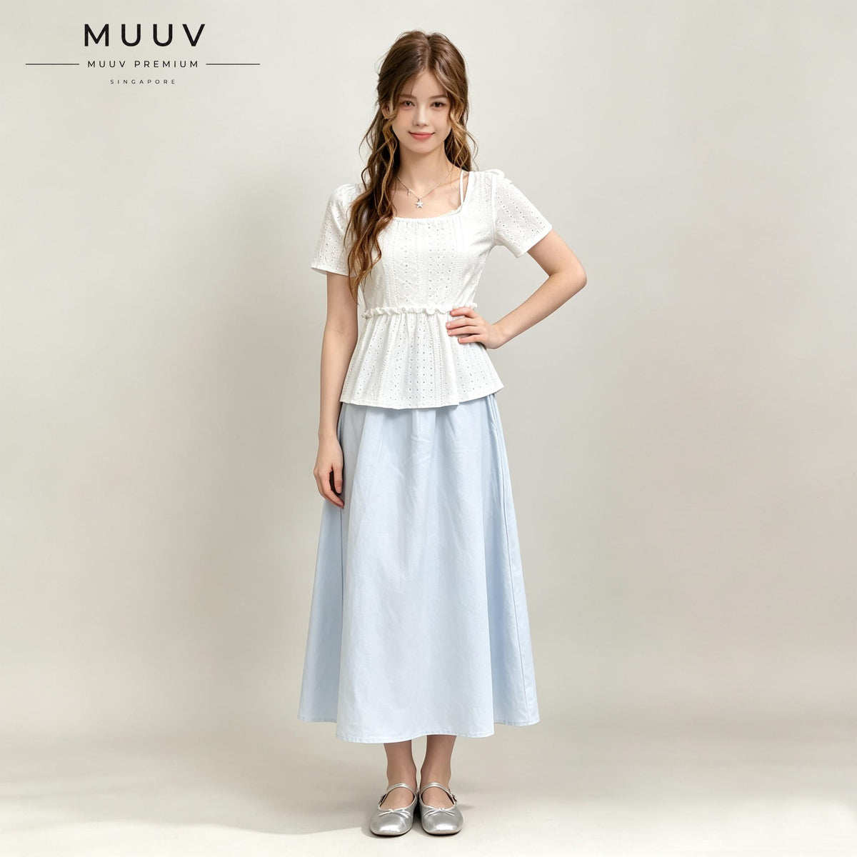 A Line Midi Long Skirt with Side Pockets