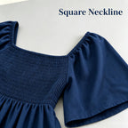 Square Neck Smocked Peplum Blouse