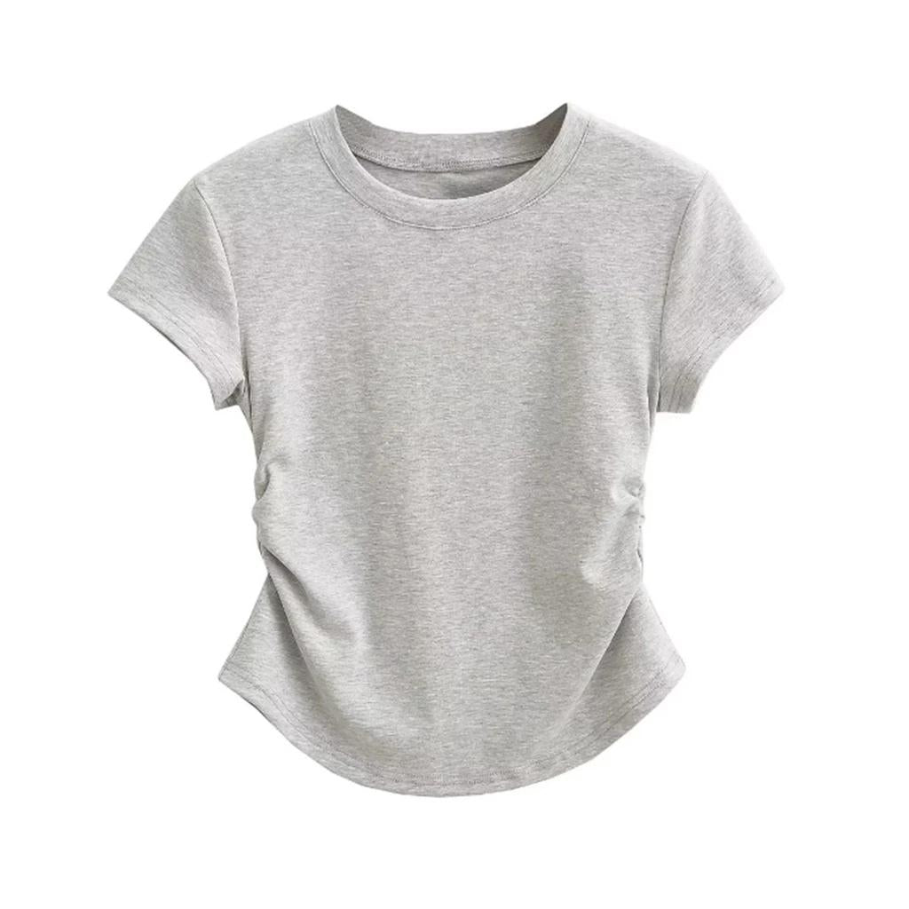 Ruched Round Neck Slim Fit Tee
