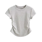 Ruched Round Neck Slim Fit Tee