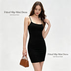Ribbed Cami Mini Dress Spaghetti Strap Scoop Neck Slim Bodycon Fit Stretchy Soft Knit Fabric Casual Basic Sleeveless Short Dress Summer Daily Club Night Out Wear