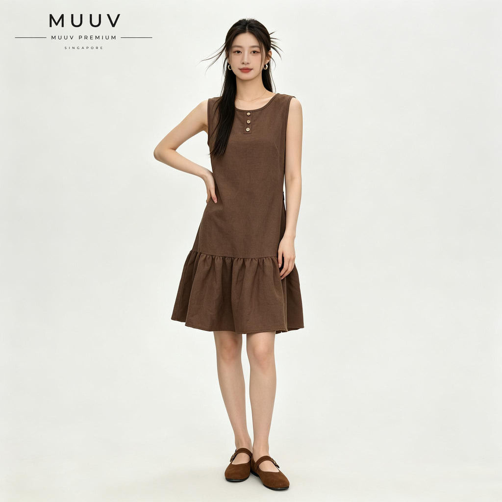 Brown Sleeveless Ruffle Hem Mini A Line Dress