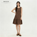 Brown Sleeveless Ruffle Hem Mini A Line Dress