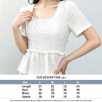 Women Eyelet Embroidery Square Neck Short Sleeve Top
