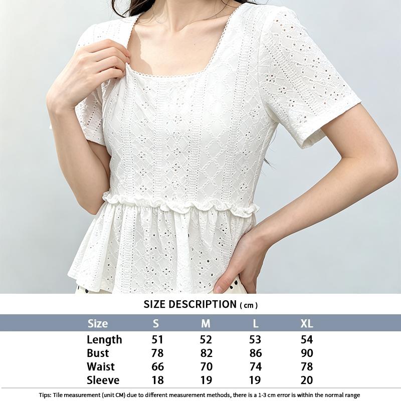 Women Eyelet Embroidery Square Neck Short Sleeve Top