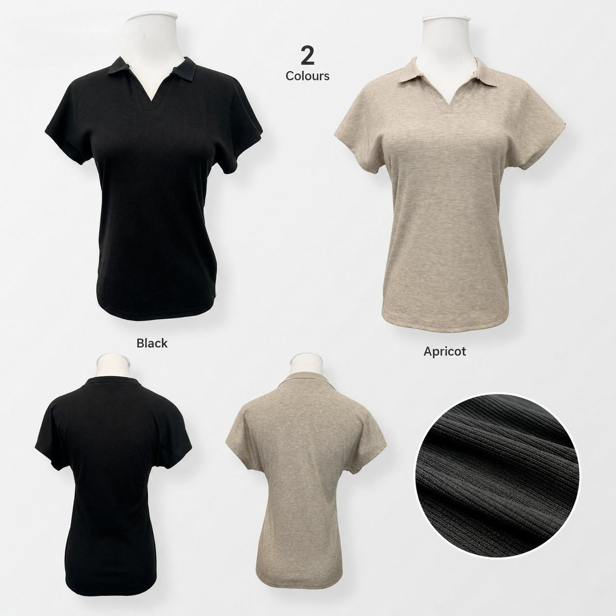 Knitted V Neck Polo Tee Korean Style Slim Short Sleeve Top