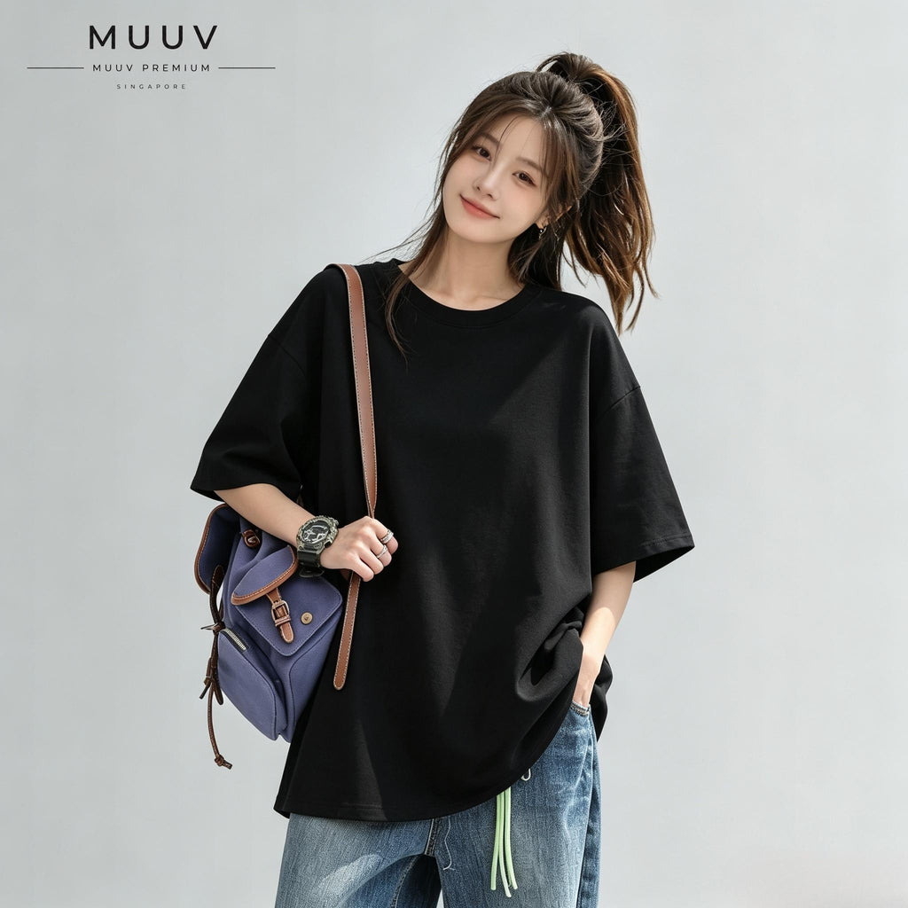 Unisex Oversized Round Neck Solid Cotton Short Sleeve Tee