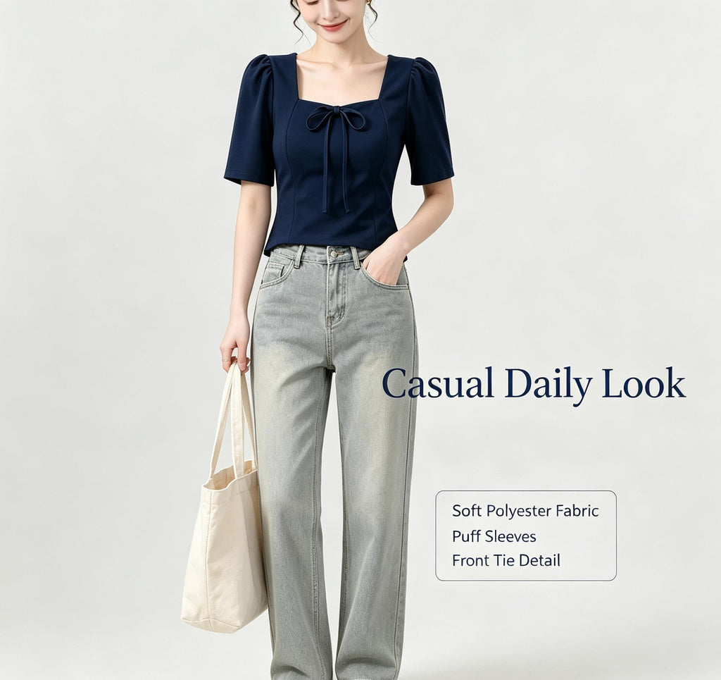 Square Neck Puff Sleeve Blouse