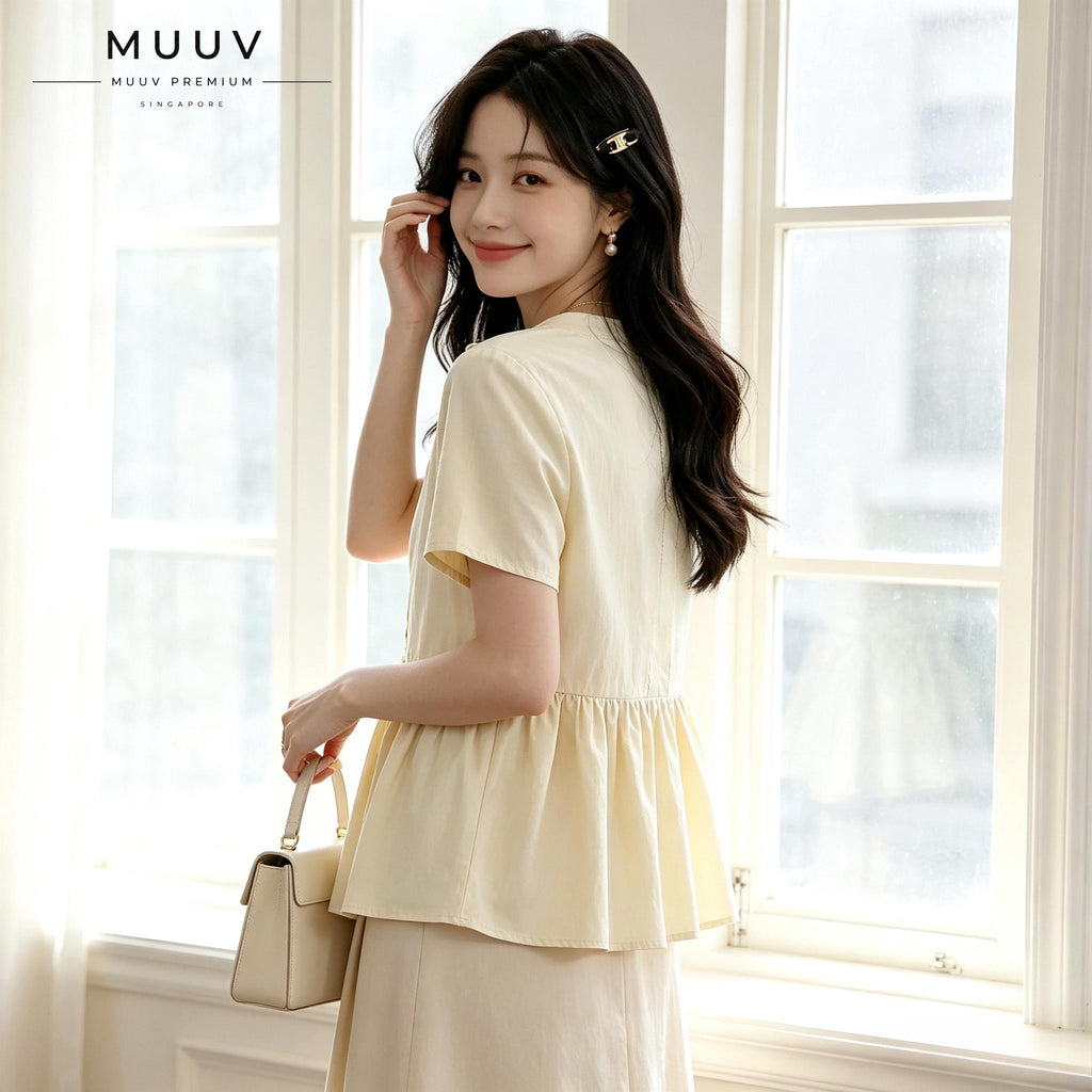 Casual Round Neck Short Sleeve Peplum Blouse Top