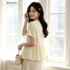 Casual Round Neck Short Sleeve Peplum Blouse Top