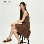 Brown Sleeveless Ruffle Hem Mini A Line Dress