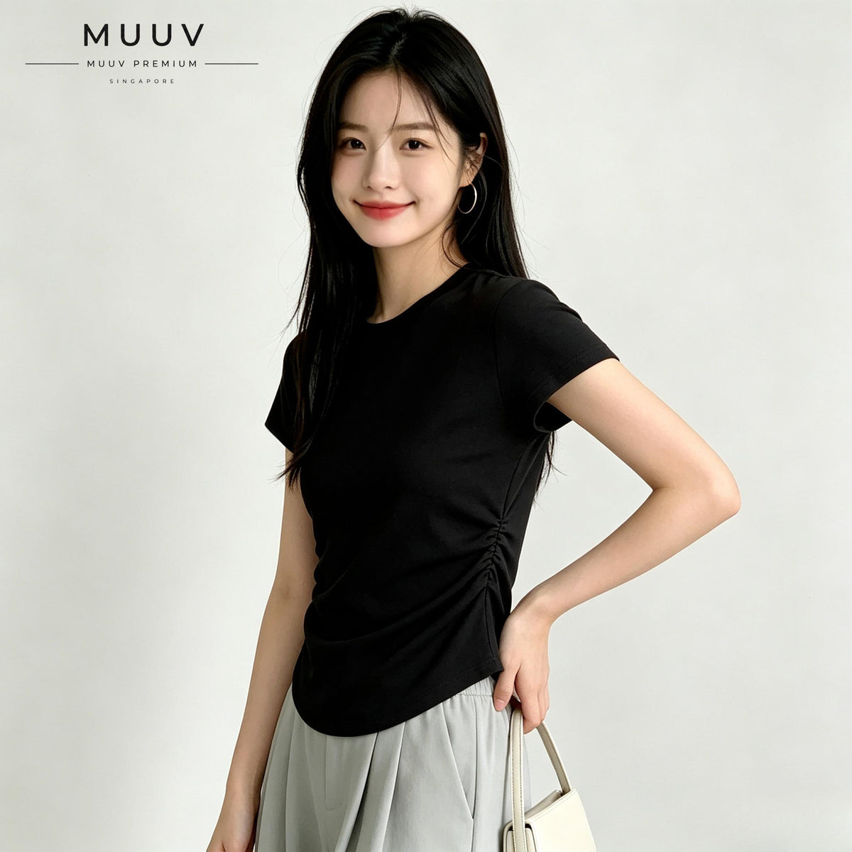Ruched Round Neck Slim Fit Tee