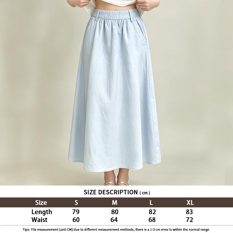 A Line Midi Long Skirt with Side Pockets