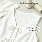 Sleeveless Tie Front Vest V Neck Cropped Top Jacquard Texture Casual Blouse Soft Breathable Fabric New Chinese Style Daily Outfit Summer Fashion Top For Ladies