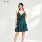 V Neck High Waist Sleeveless Spaghetti Strap Tiered Ruffle Dress
