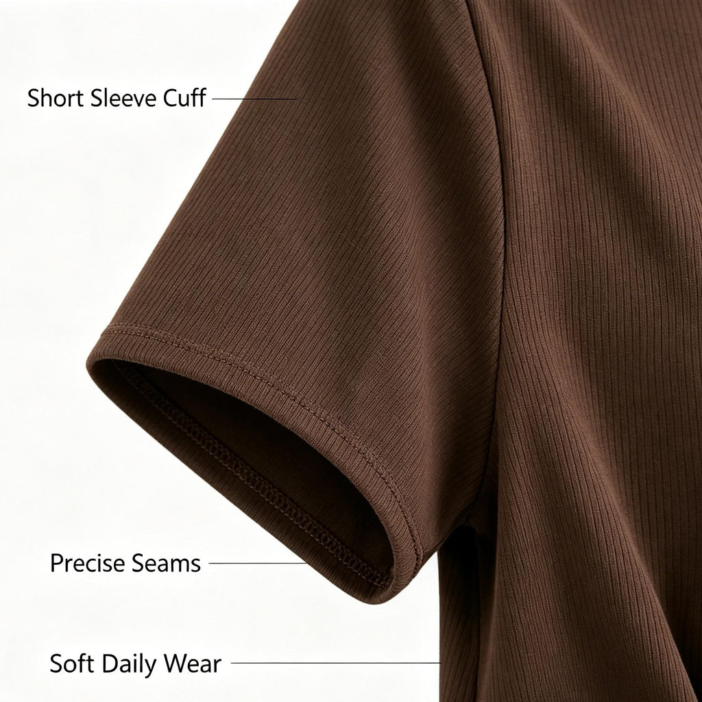 Brown Ribbed Waist Shaping Top