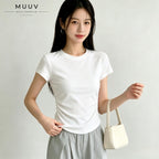 Ruched Round Neck Slim Fit Tee