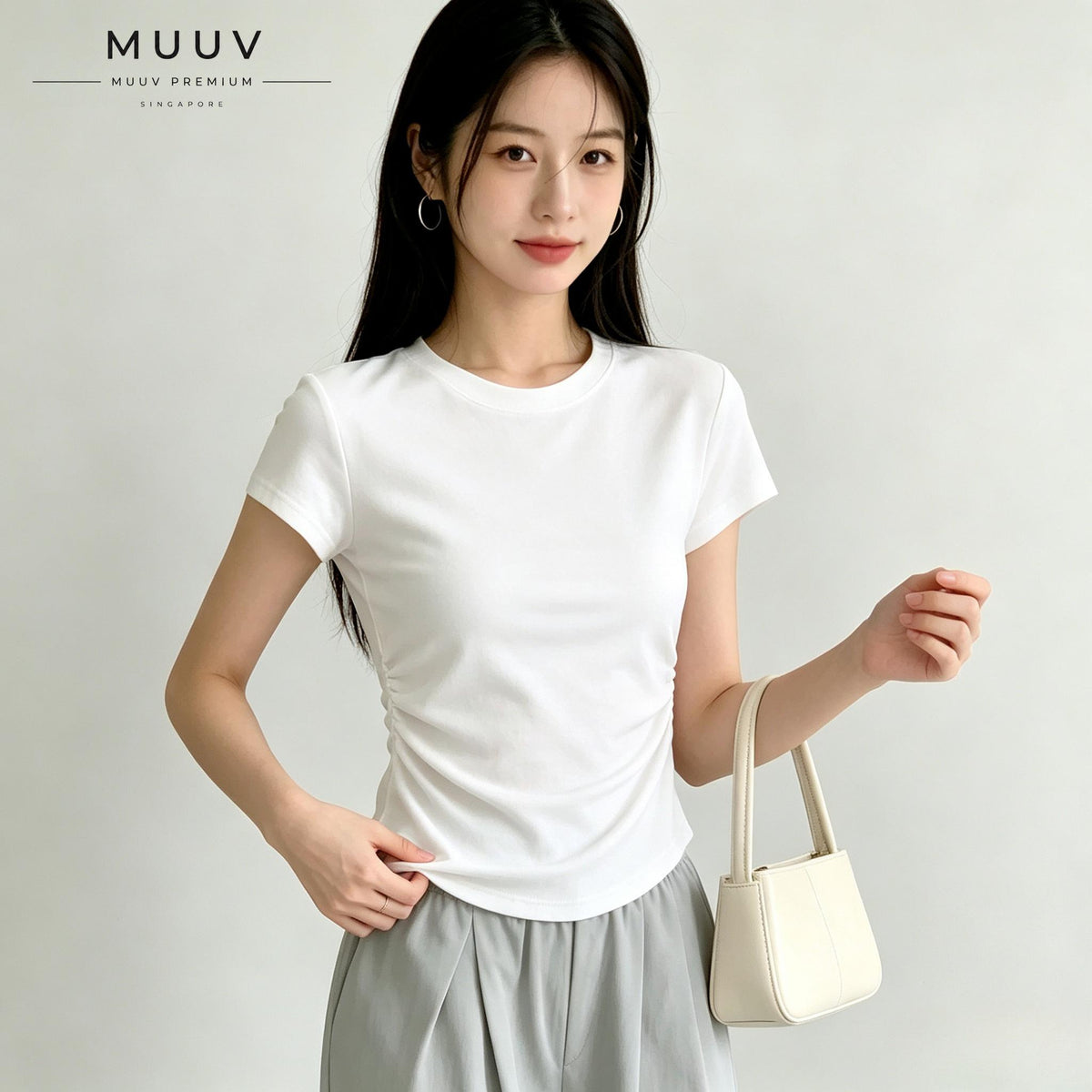 Ruched Round Neck Slim Fit Tee