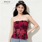 Gathered Bust Floral Mesh Camisole Peplum Flounce Hem
