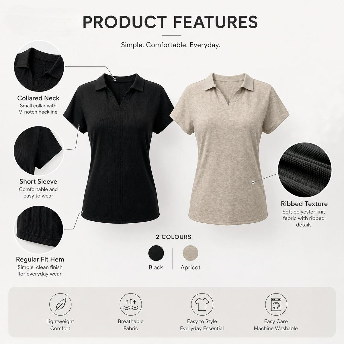 Knitted V Neck Polo Tee Korean Style Slim Short Sleeve Top