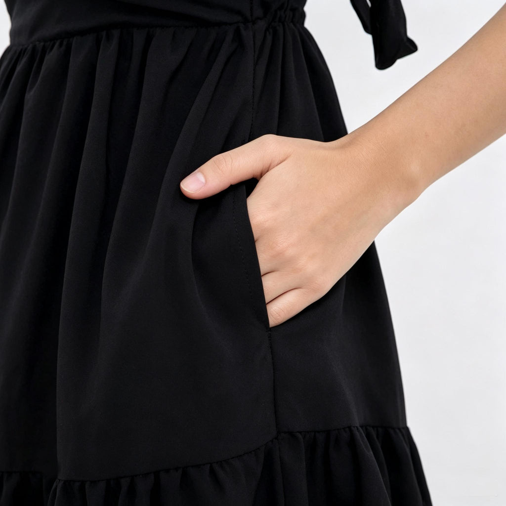 V Neck High Waist Sleeveless Spaghetti Strap Tiered Ruffle Dress